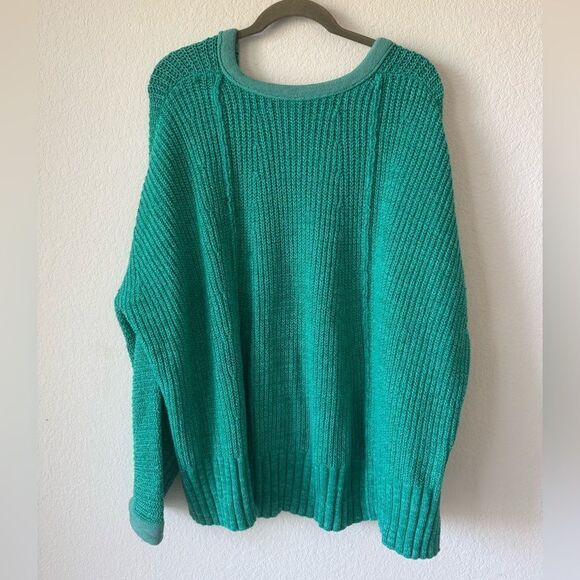 Free People Oversized V-Neck Sweater Sz XS/S Kelly Green Chunky Knit Pullover - Picture 10 of 10